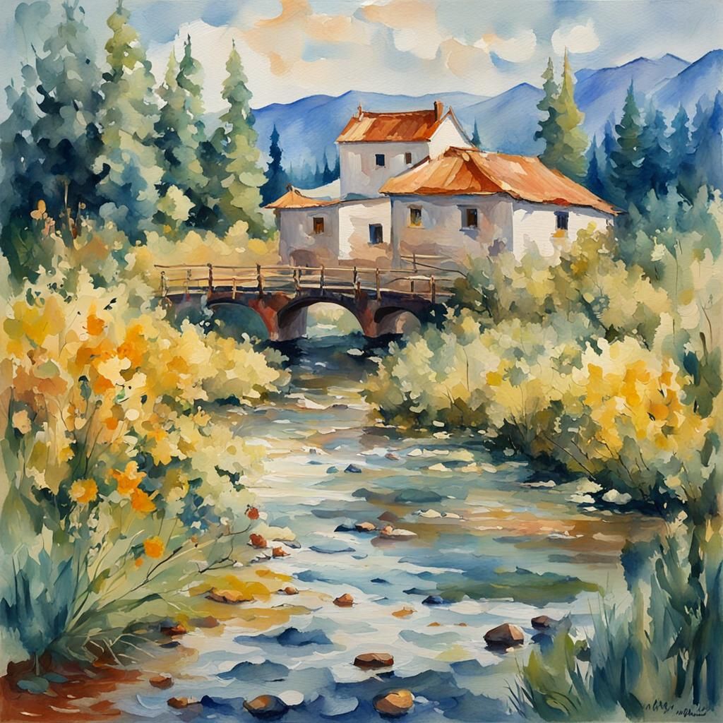 Plush Bear in Gouache Style Impressionist Painting