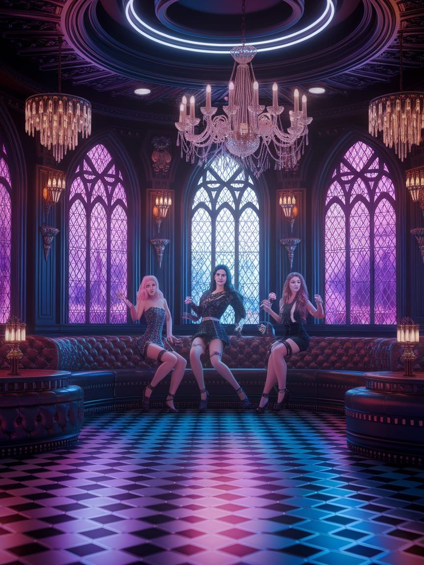 Vampire Girls in Futuristic Gothic Nightclub Fantasy Art