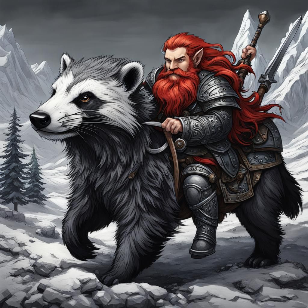 Red-Haired Dwarf Riding a Badger