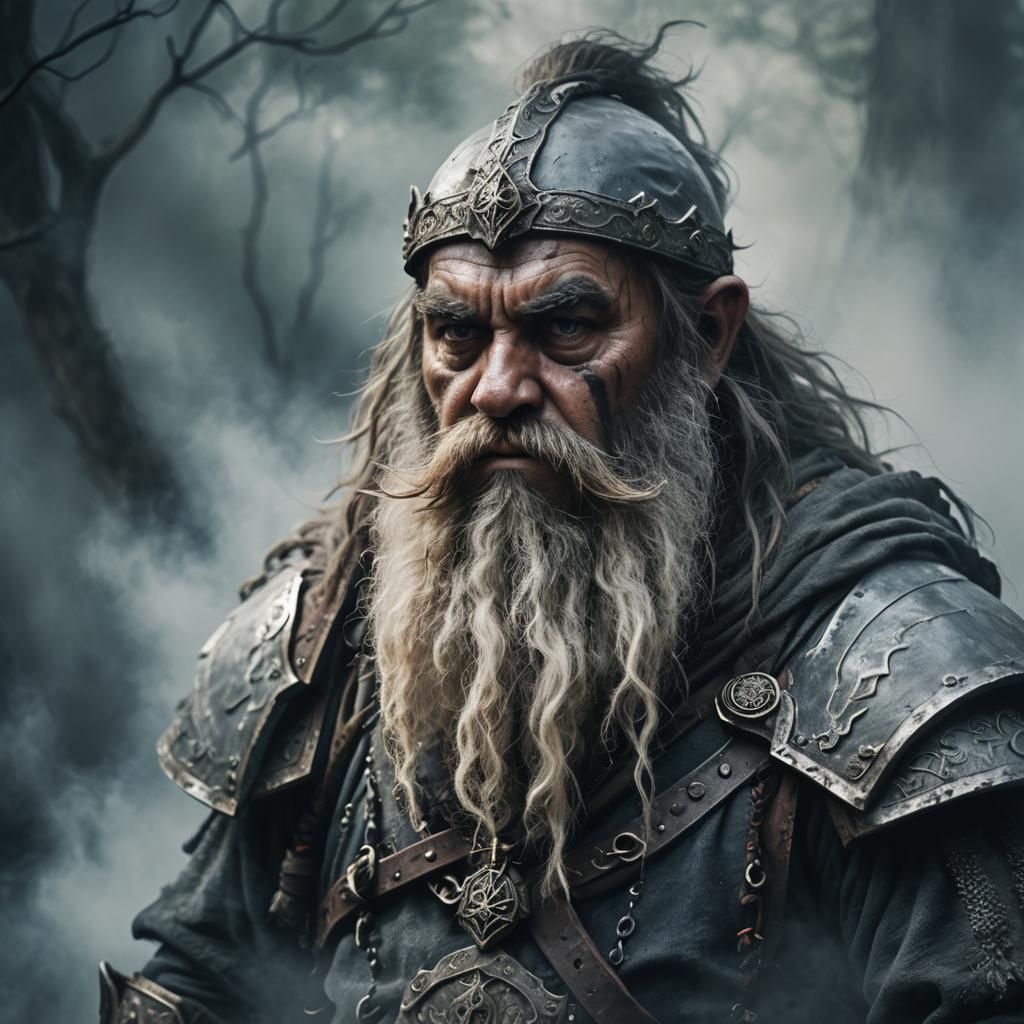 Ghostly Sad Dwarf Warrior in Misty Aura