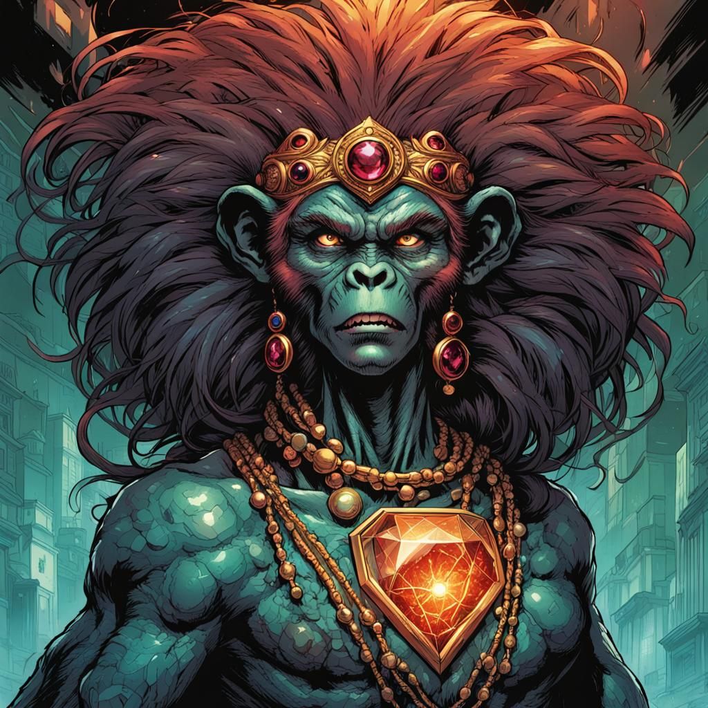 Enraged Monkey Woman Supervillain in Comic Book Art