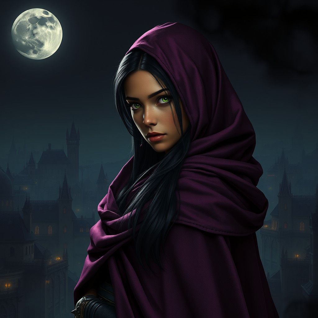 Mystical Half-Elven Woman in Medieval City
