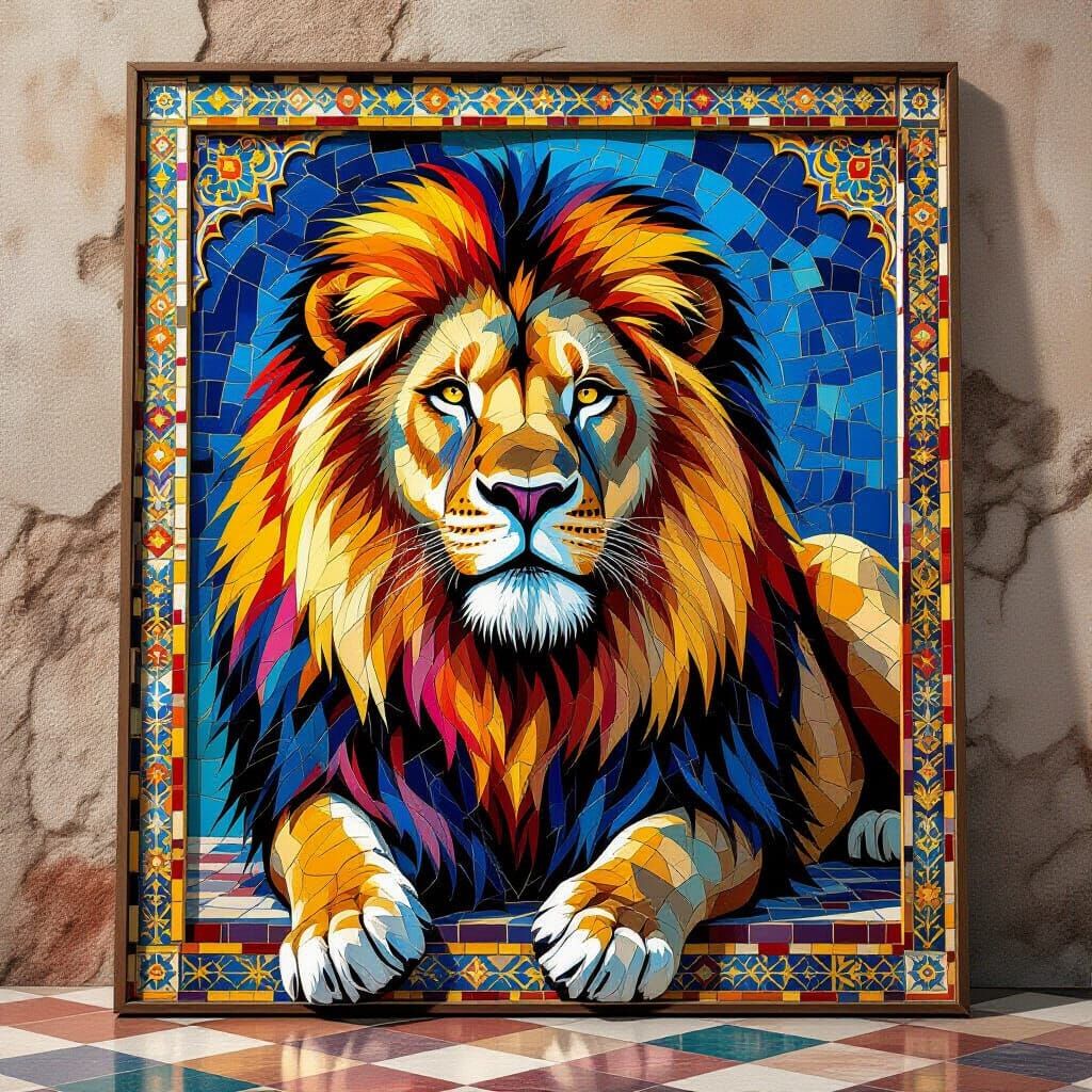 Lion Mosaic Art in Ancient Roman Style