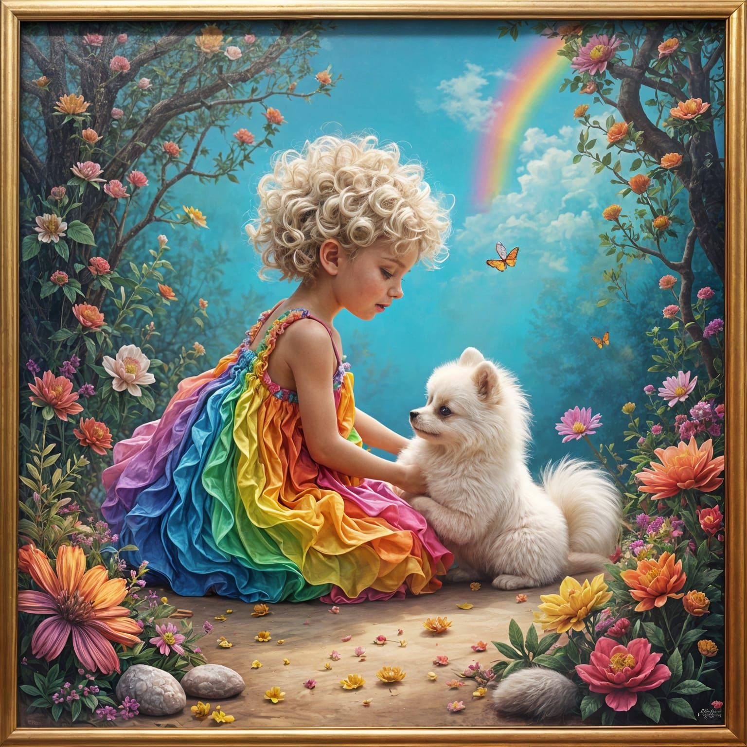 Rainbow Haired Girl in Psychedelic World, Oil Painting