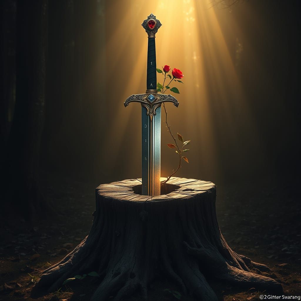 Mystical Sword in Stump, Cinematic Illustration