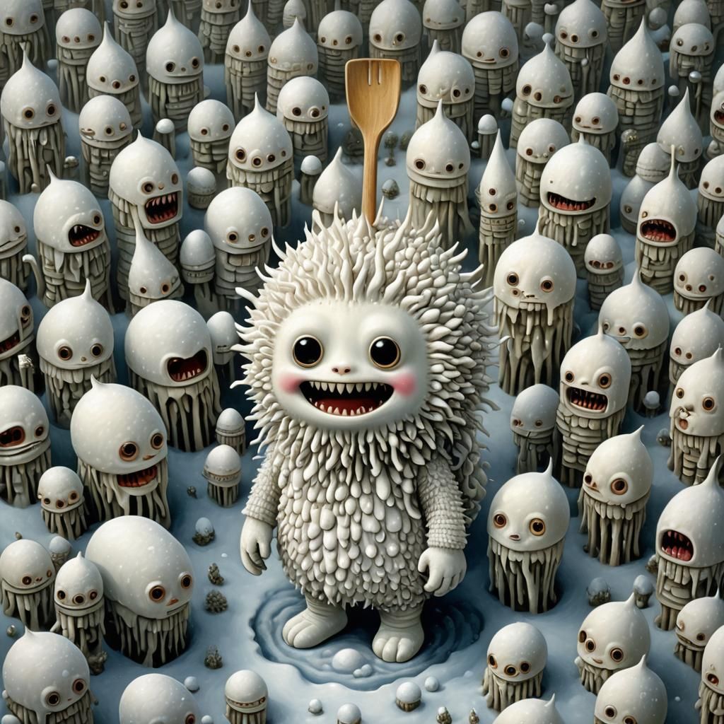 Surreal White Creature in Cityscape, Detailed Digital Art