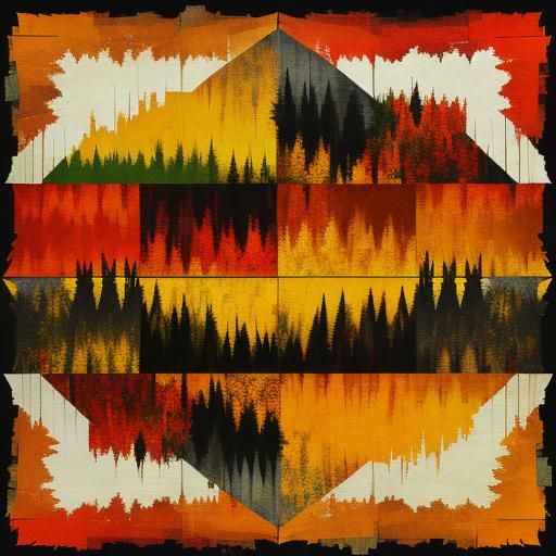 torn paper collage art, Bagiński - fall in Zakopane, red, ye...