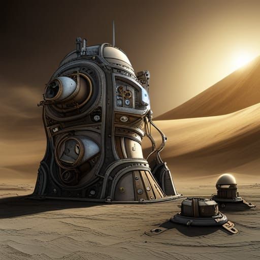 Steampunk Fortress on the Moon with Engine