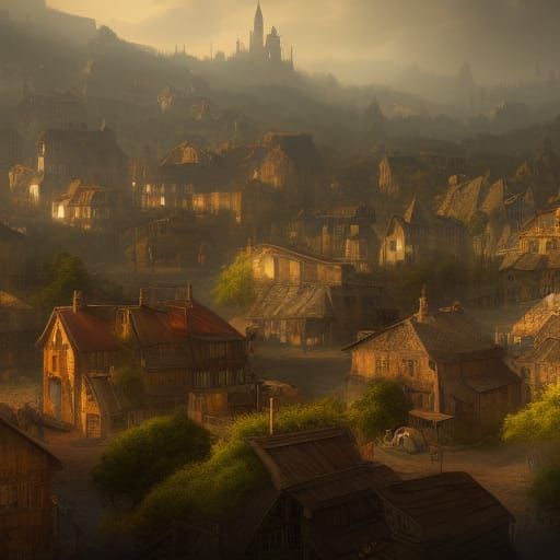 Fantastical 1835 Town in Detailed Matte Painting