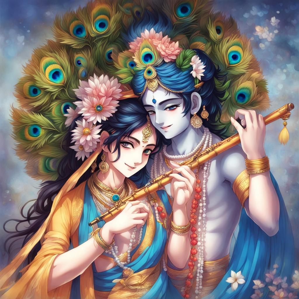 Radha and Krishna: Ancient Hinduism Gods in Anime Style