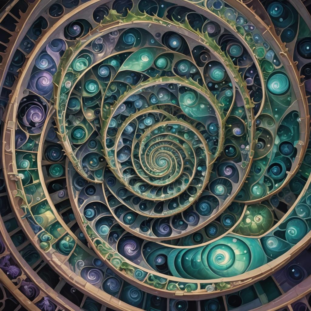 Surreal Fibonacci Spiral in Dreamlike Atmosphere