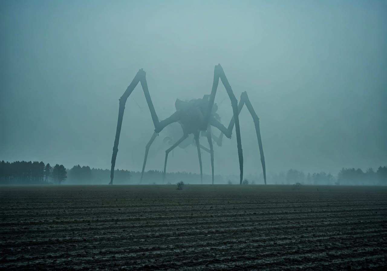 Gigantic Centipede Creature in Foggy Horizon