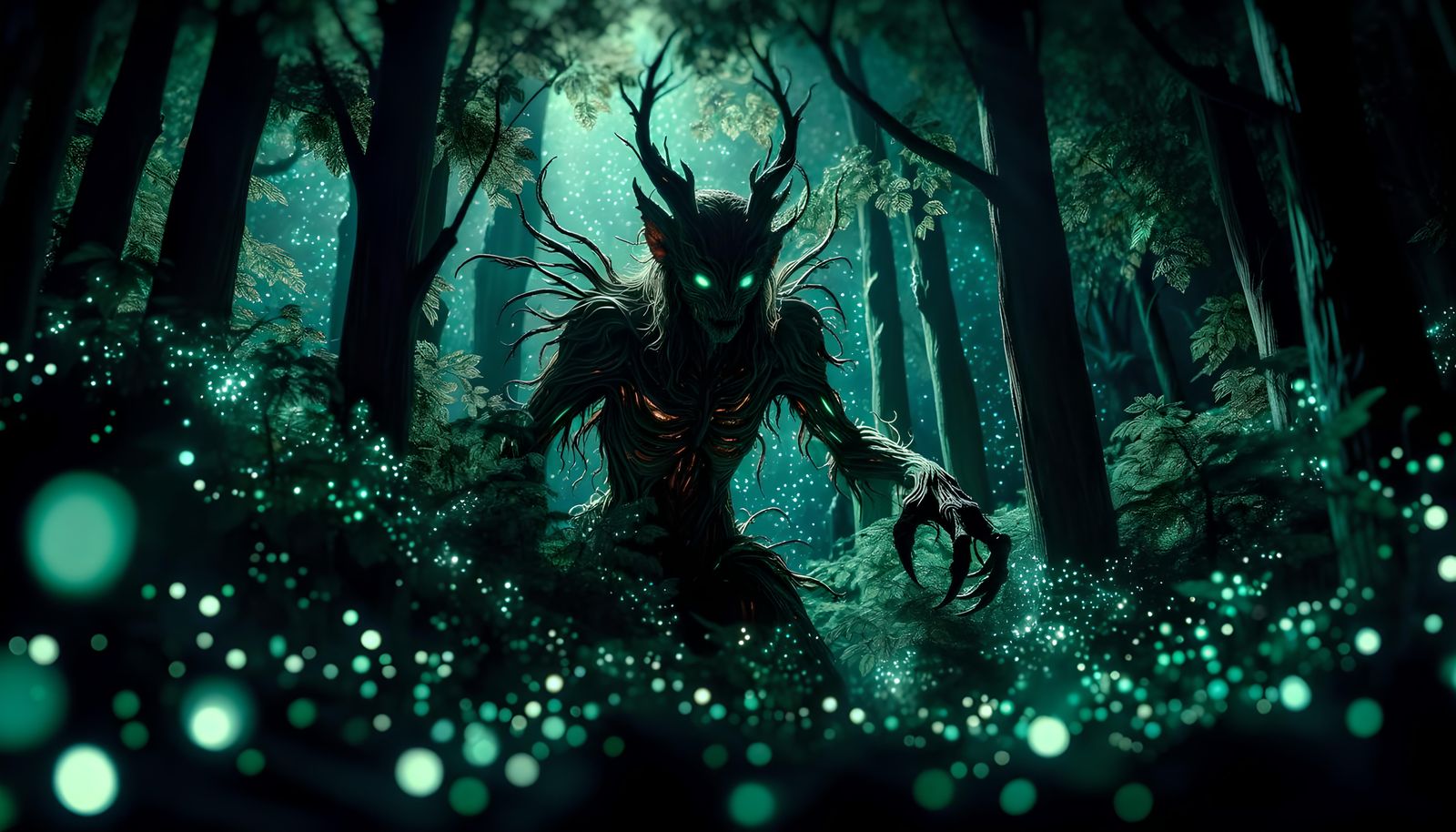 Eerie Wendigo in Bioluminescent Forest