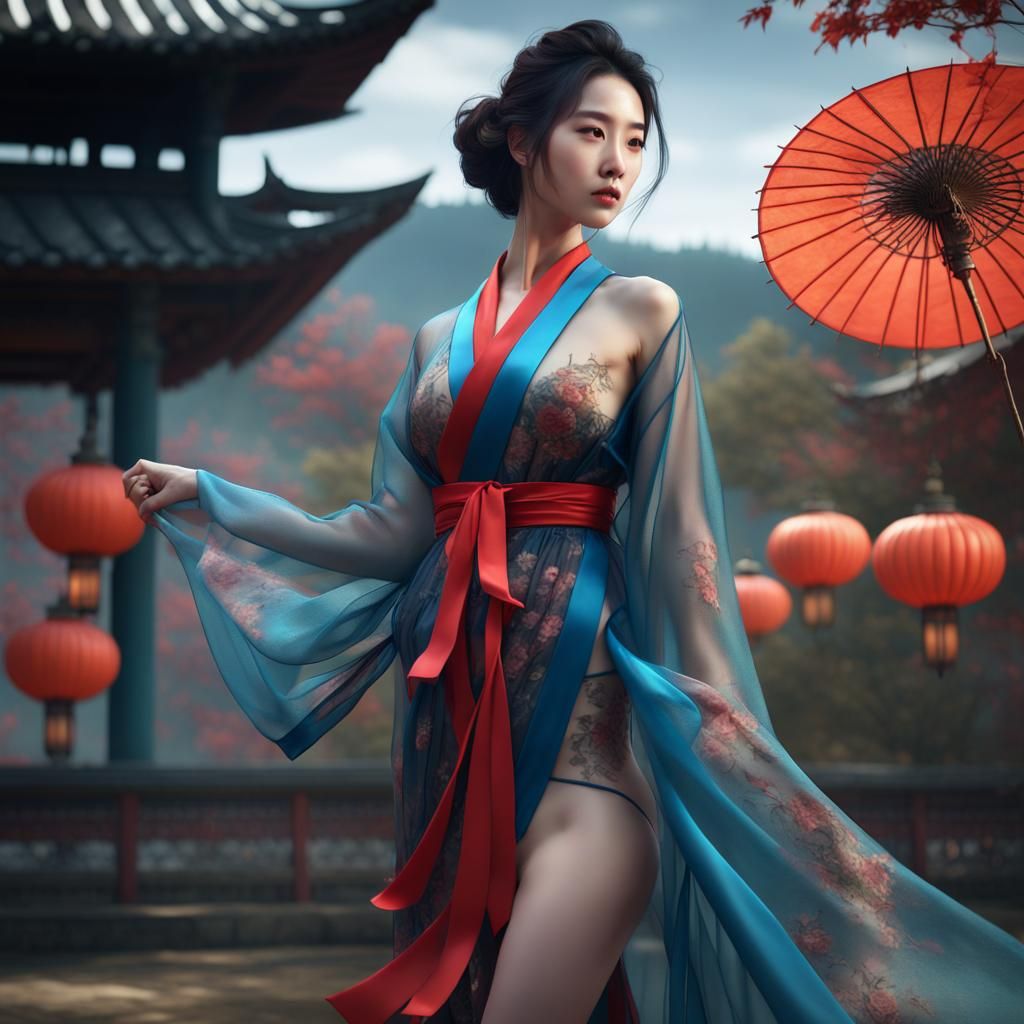 Korean Woman in Silk Robe, Fantasy Concept Art