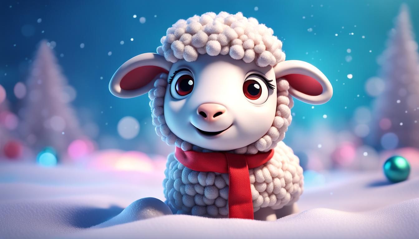 Cute Sheep Celebrate Christmas: 3D Digital Art