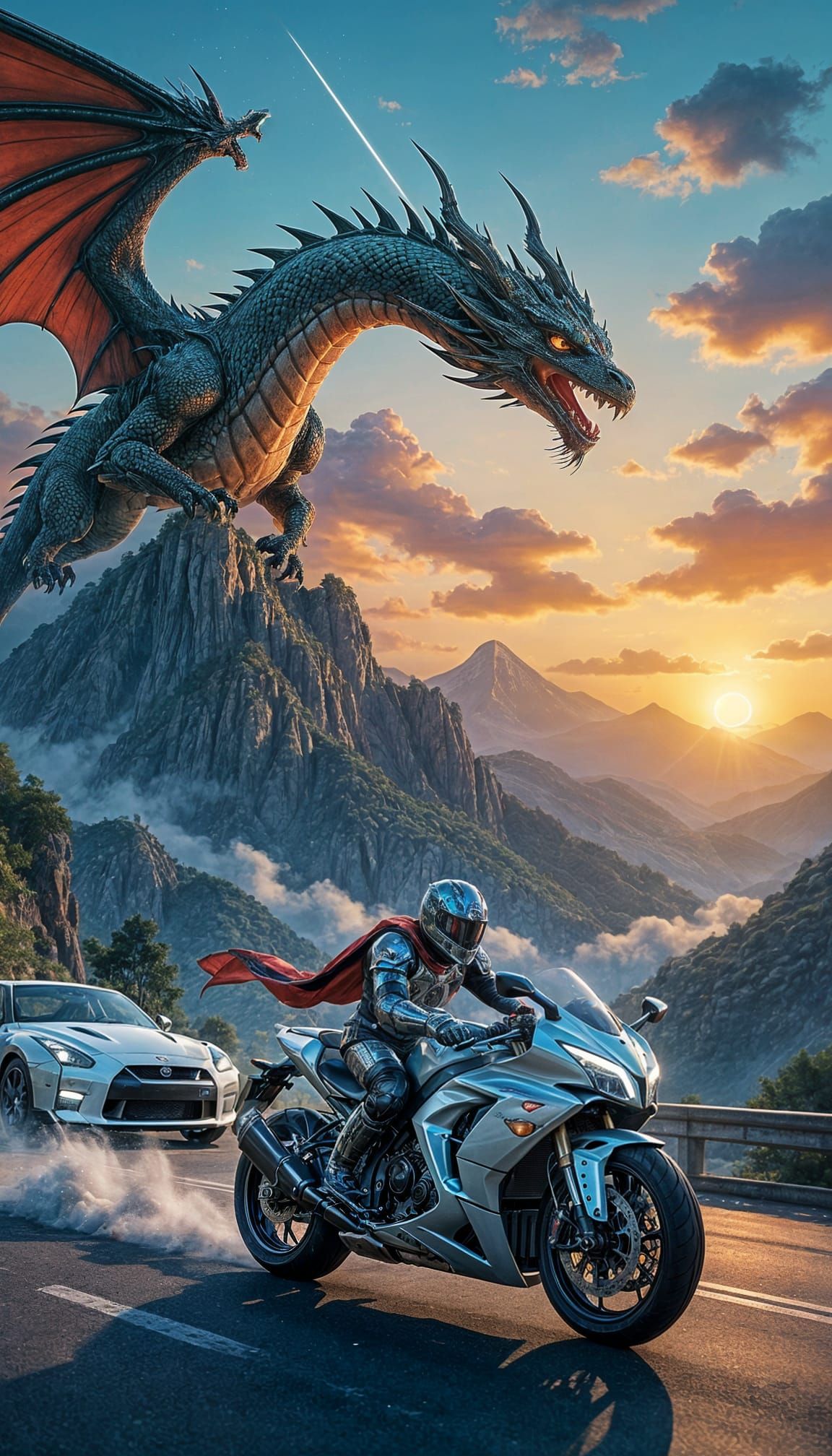 Syrian Dragon Soaring Over Verdant Mountain