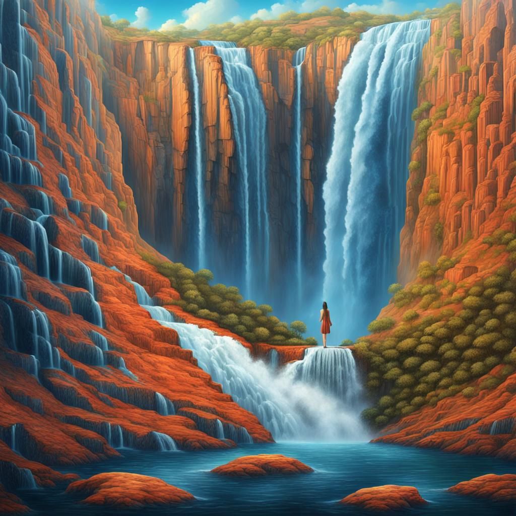 Giant Waterfall in Woman's Shape: Surreal Cinematic Art
