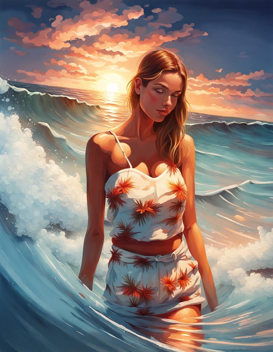 Australian Summer Christmas Ocean Scene in Oil Painting Styl...