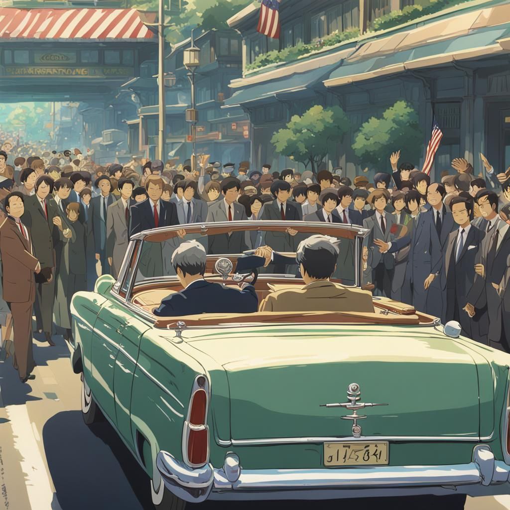 JFK Assassination in Studio Ghibli Anime Style