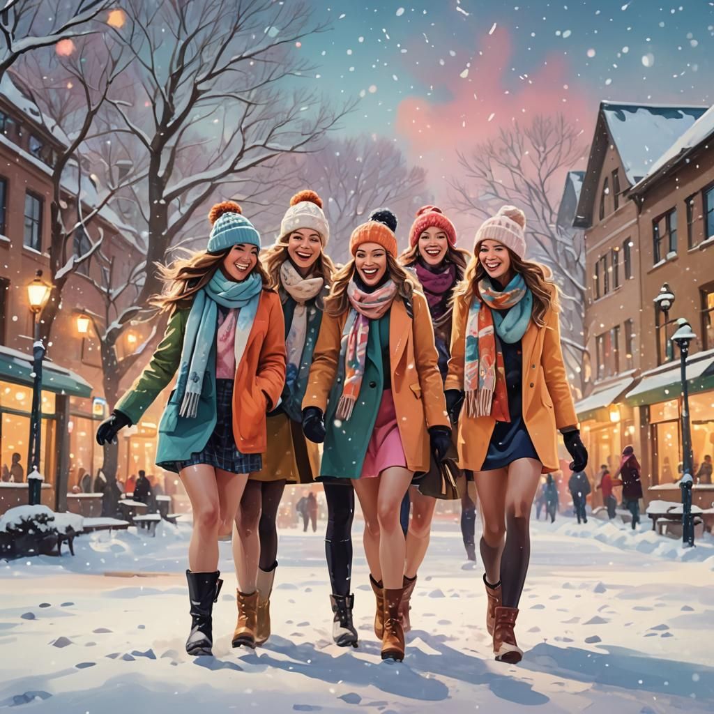 Playful Winter: Young Women Enjoying a Snowy Day