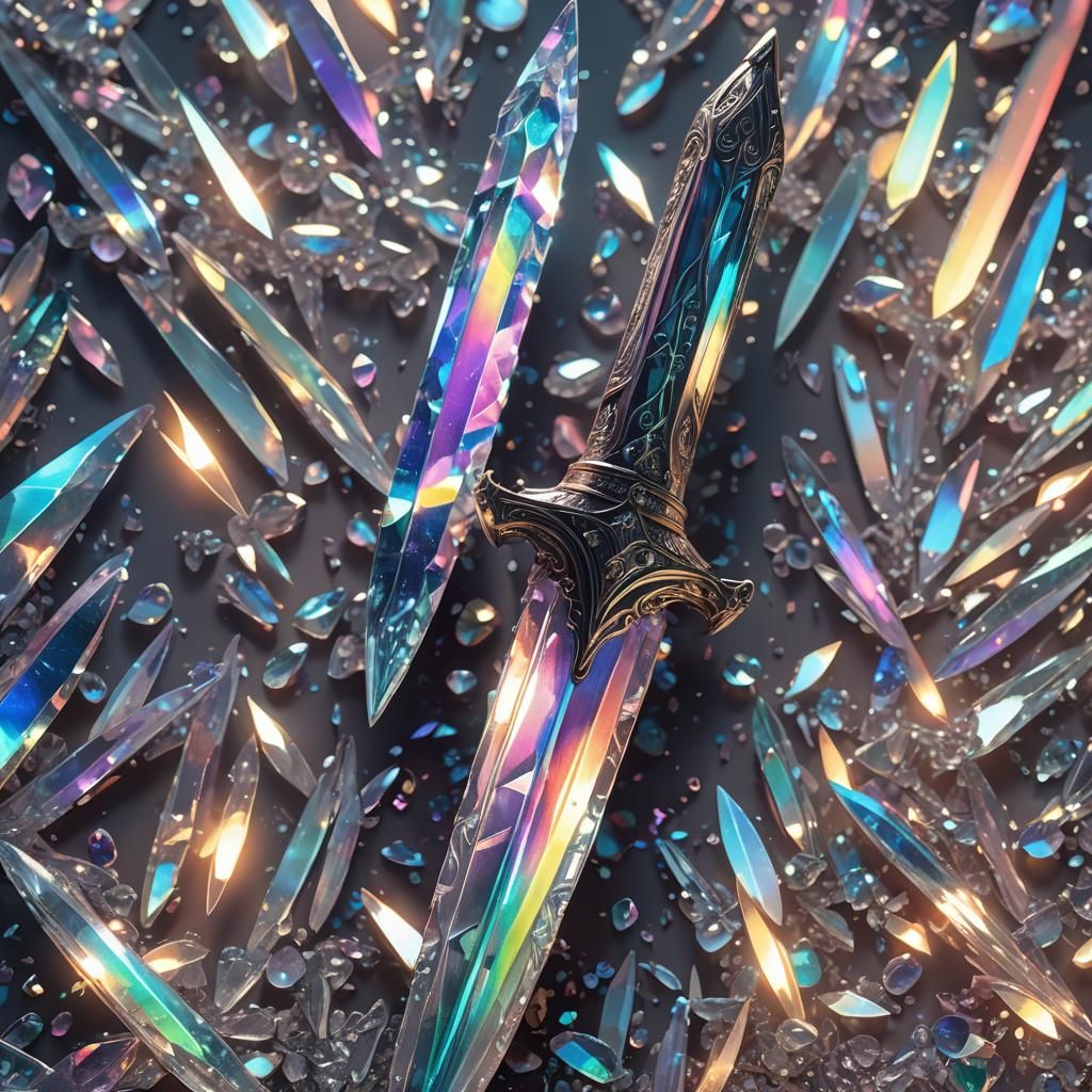 Iridescent Crystal Dagger in Vivid Digital Art