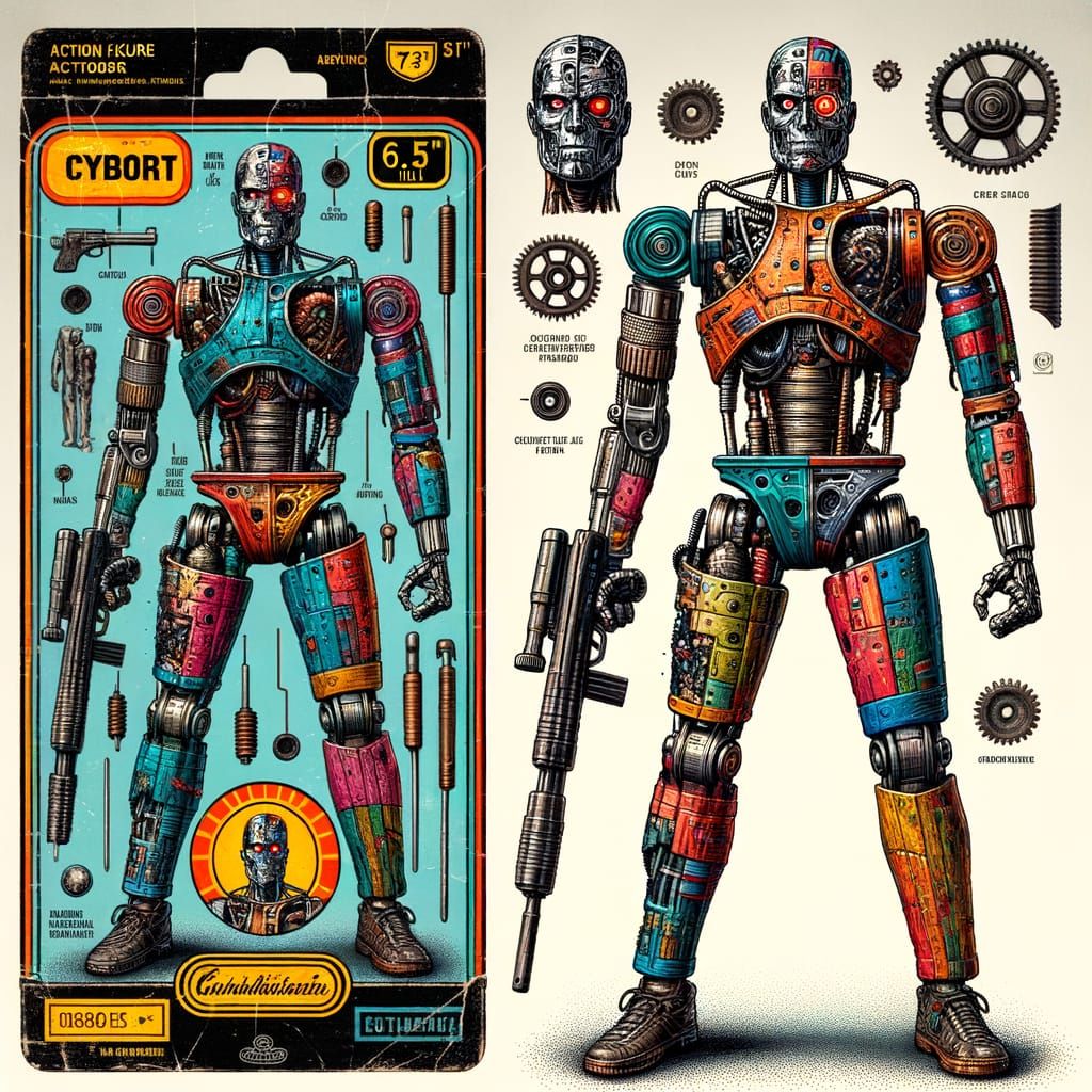 Cyborg Action Figure in 80s Style