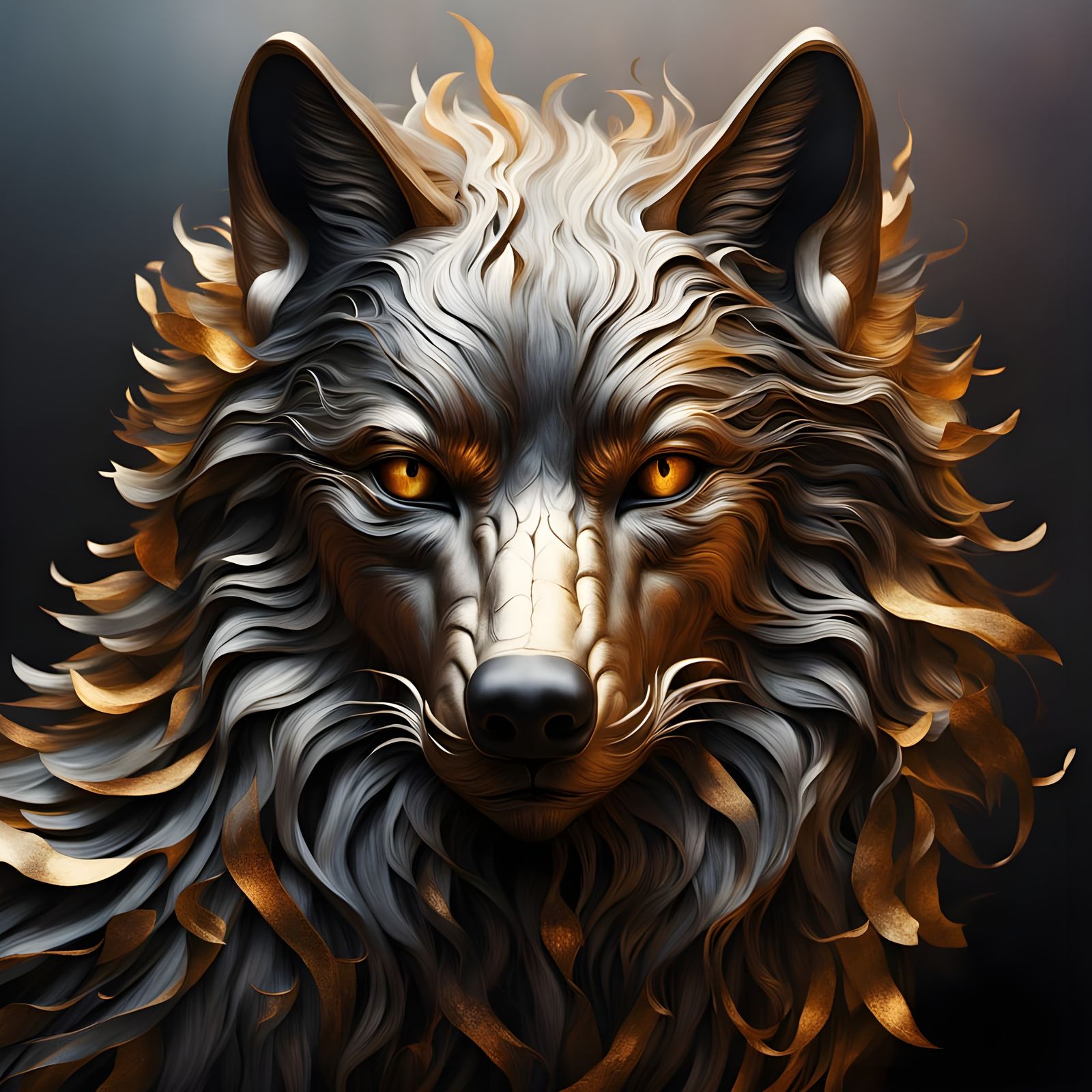 Metallic Wolf Face with Shimmering Auras