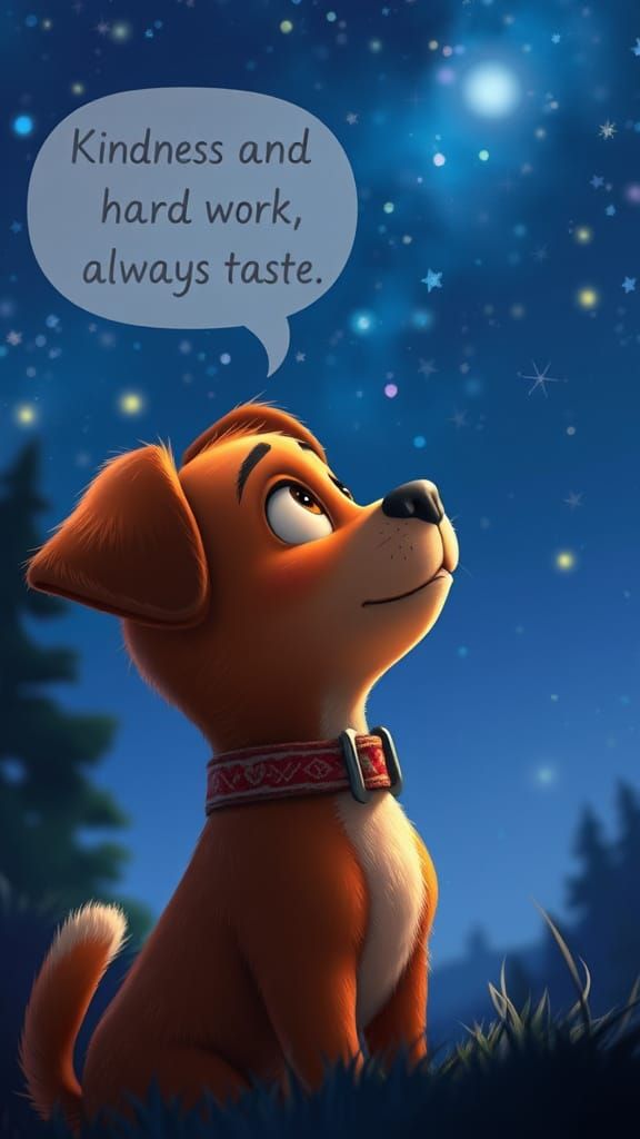 Benny the Dog Gazes at Starry Sky, Pixar Style