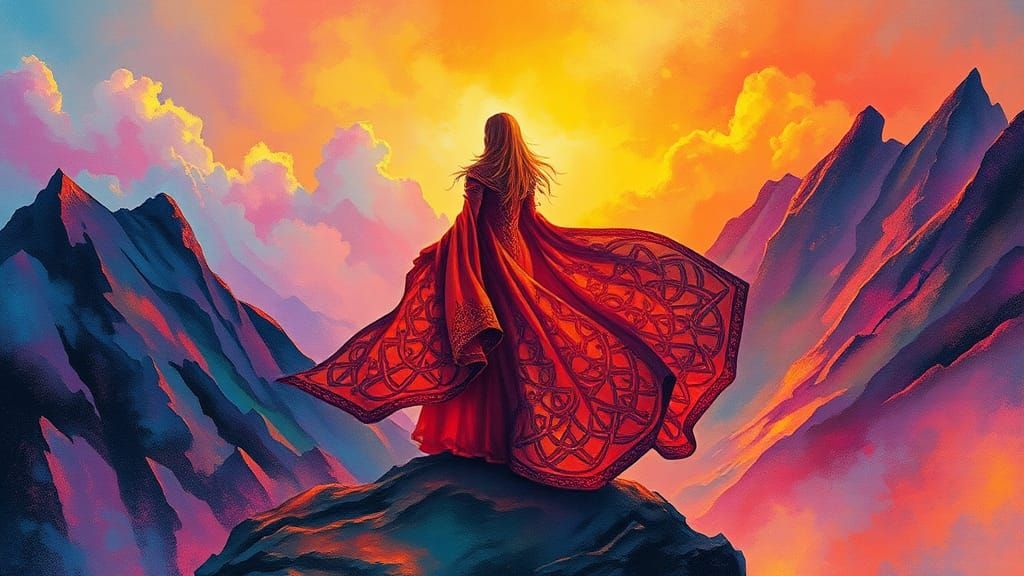 Ethereal Dreamscape: Woman in Celtic Cloak
