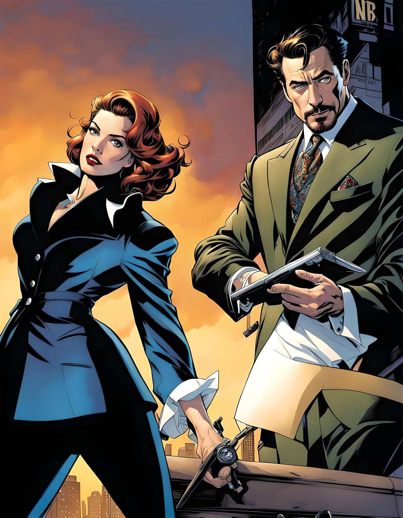 1940s Detective Scene in Comic Book Style