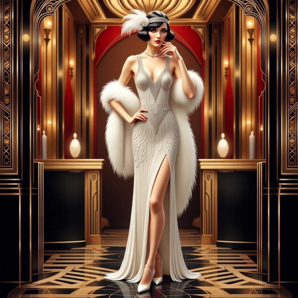 Elegant Art Deco Flapper at 1920s Speakeasy