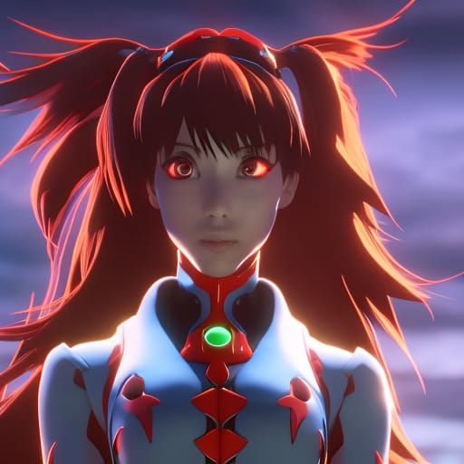 Asuka in Plug Suit: Detailed Matte Painting