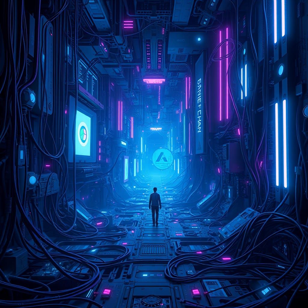 Futuristic Figure in High-Tech Circuitry