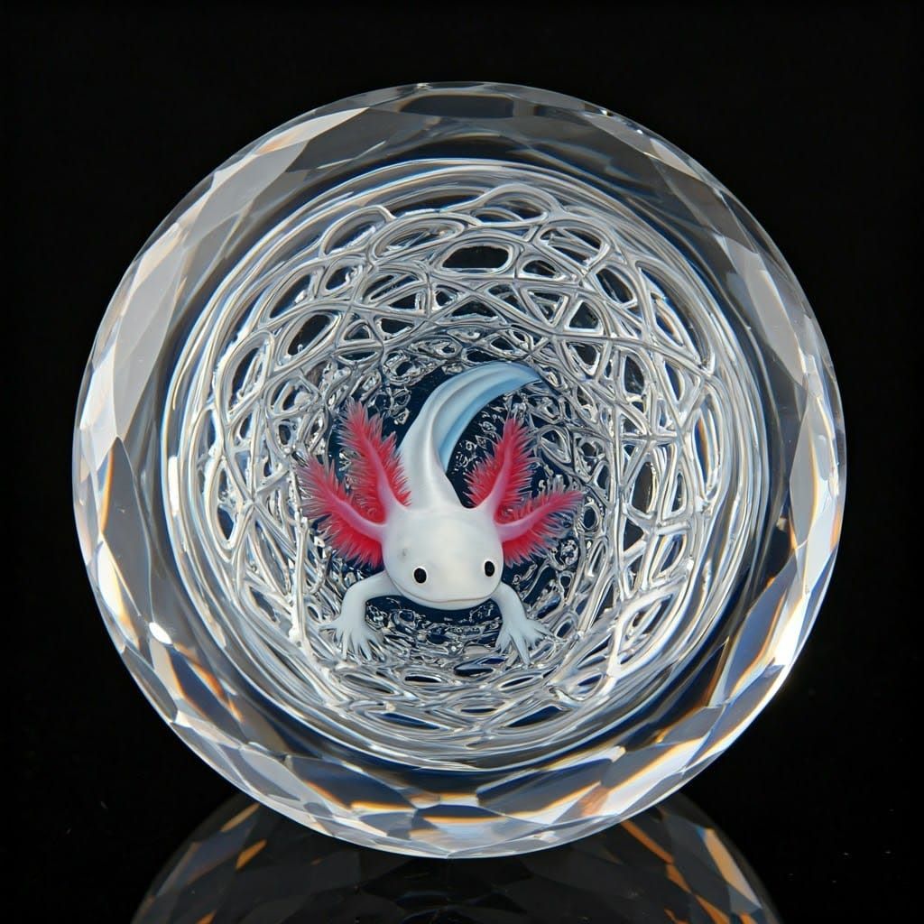 Ethereal Axolotl in Cut-Crystal Glasswork