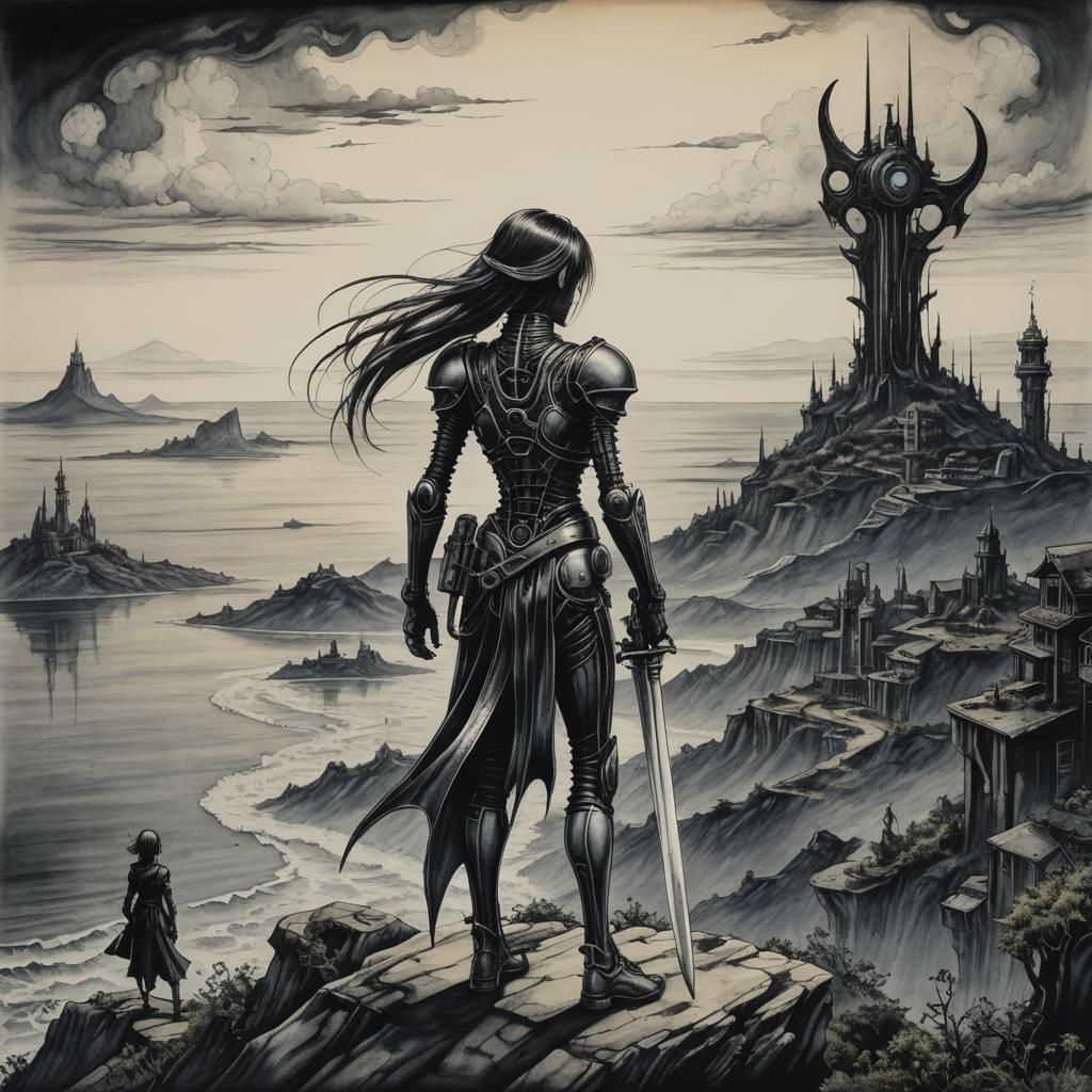 Scissor Sword Woman: Biopunk Cyberpunk Horror Art