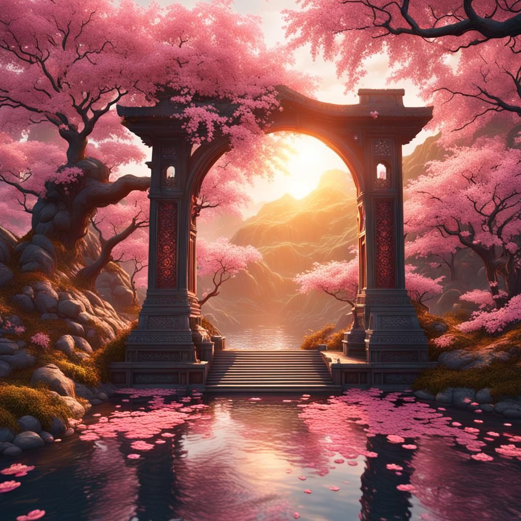 Cherry Blossom Portal to Fiery Wasteland