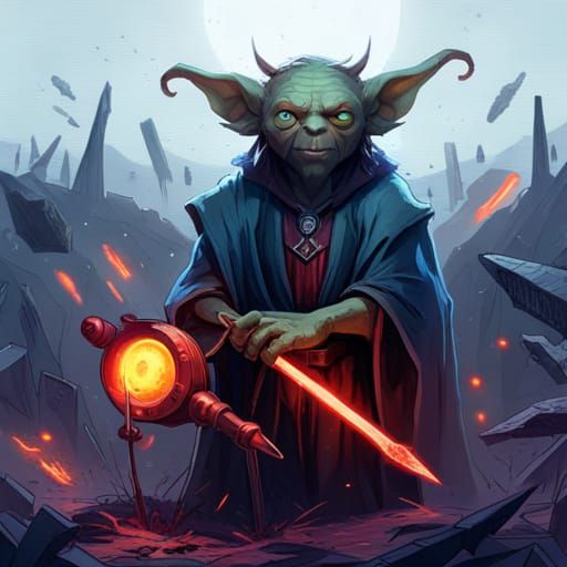 Goblin Mage with Glowing Hair, Detailed Digital Art