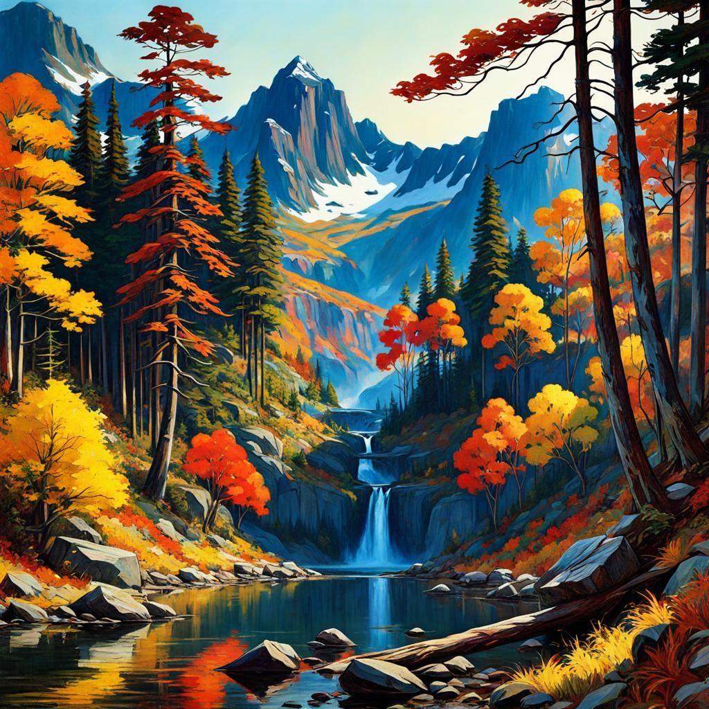 Anime Autumn Wilderness Inspired by Waterhouse