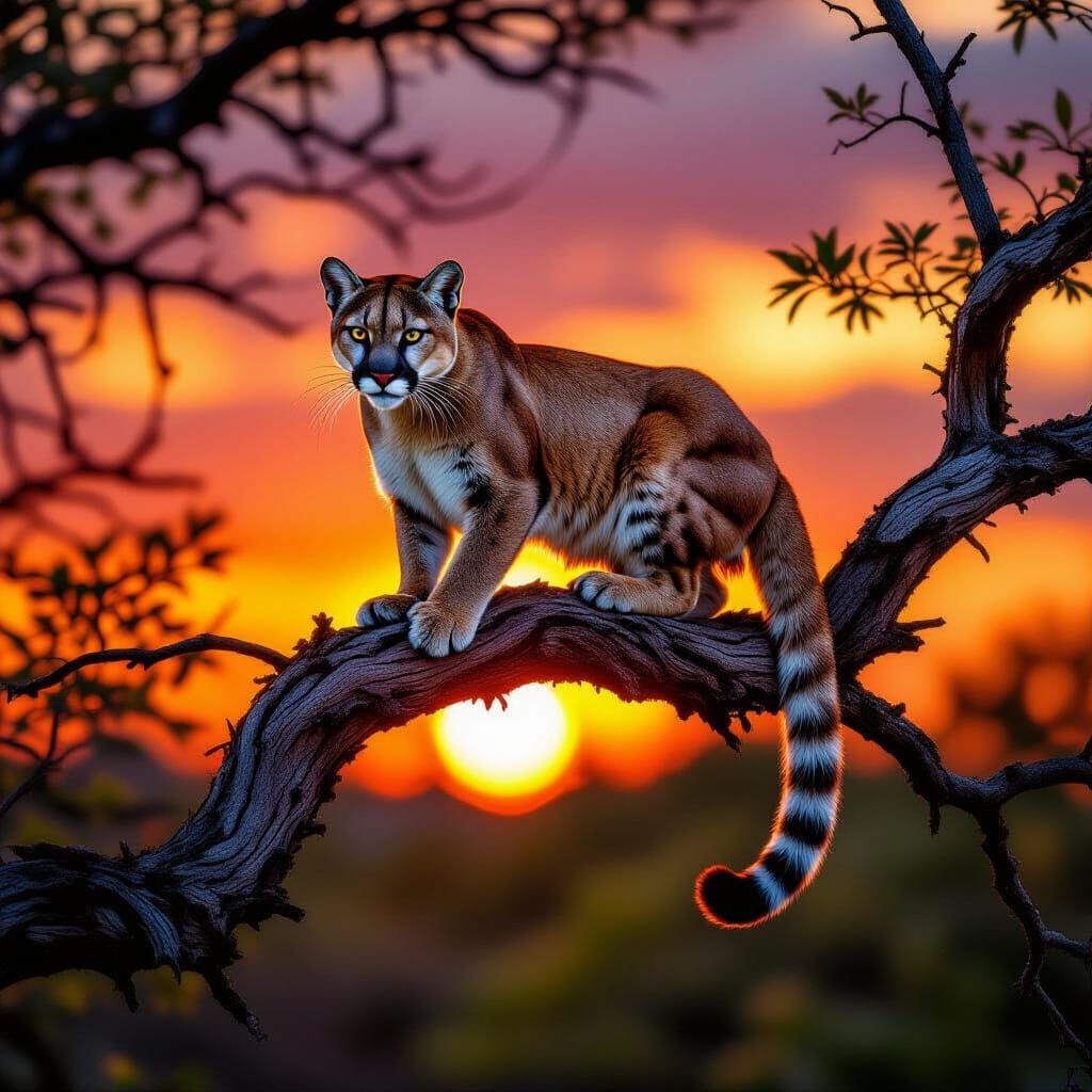 Cougar Stalking at Sunset Wildlife Photograph