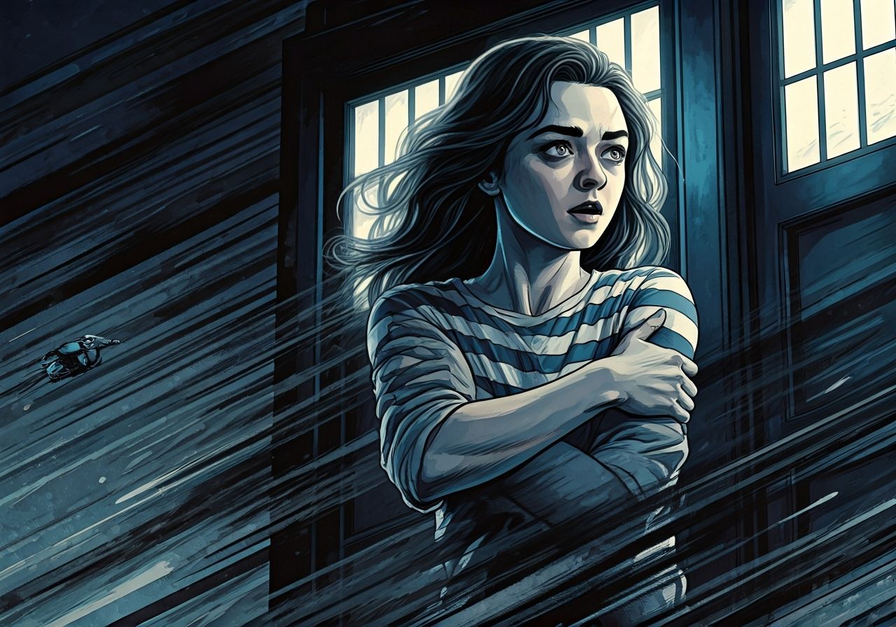 Graphic Novel Portrait of Woman with Drone in Dystopian Sett...