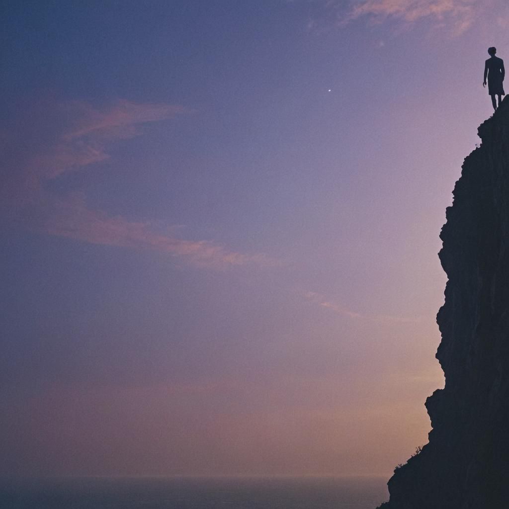 Surreal Silhouette on Cliff Inspired by Dali