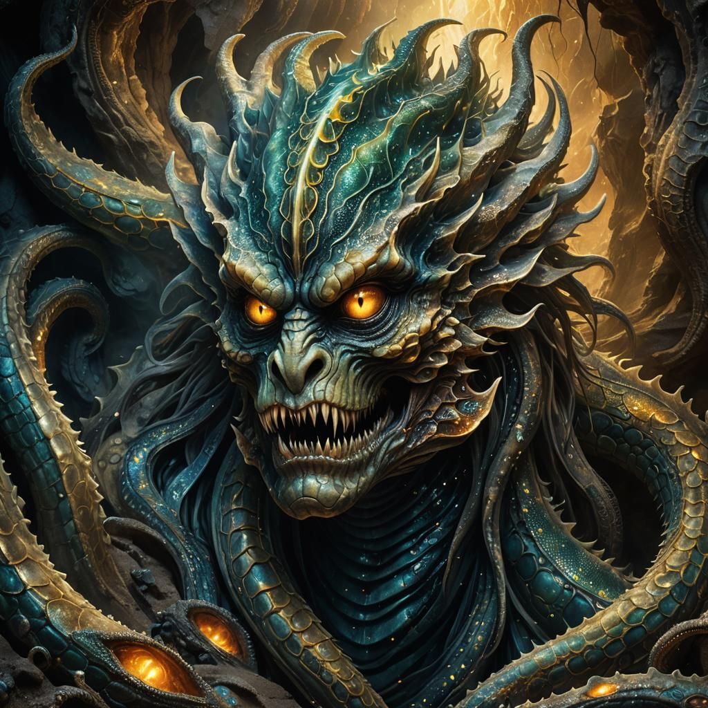Mystical Sea Monster Portrait in Cosmic Art Style