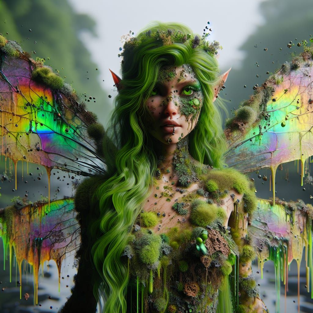 Oil-Covered Fairy in Polluted Forest: Matte Painting