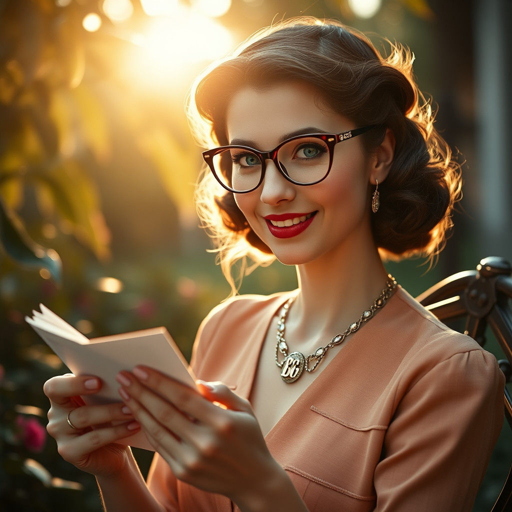 Elegant French Woman in Garden, Hyperrealistic Portrait