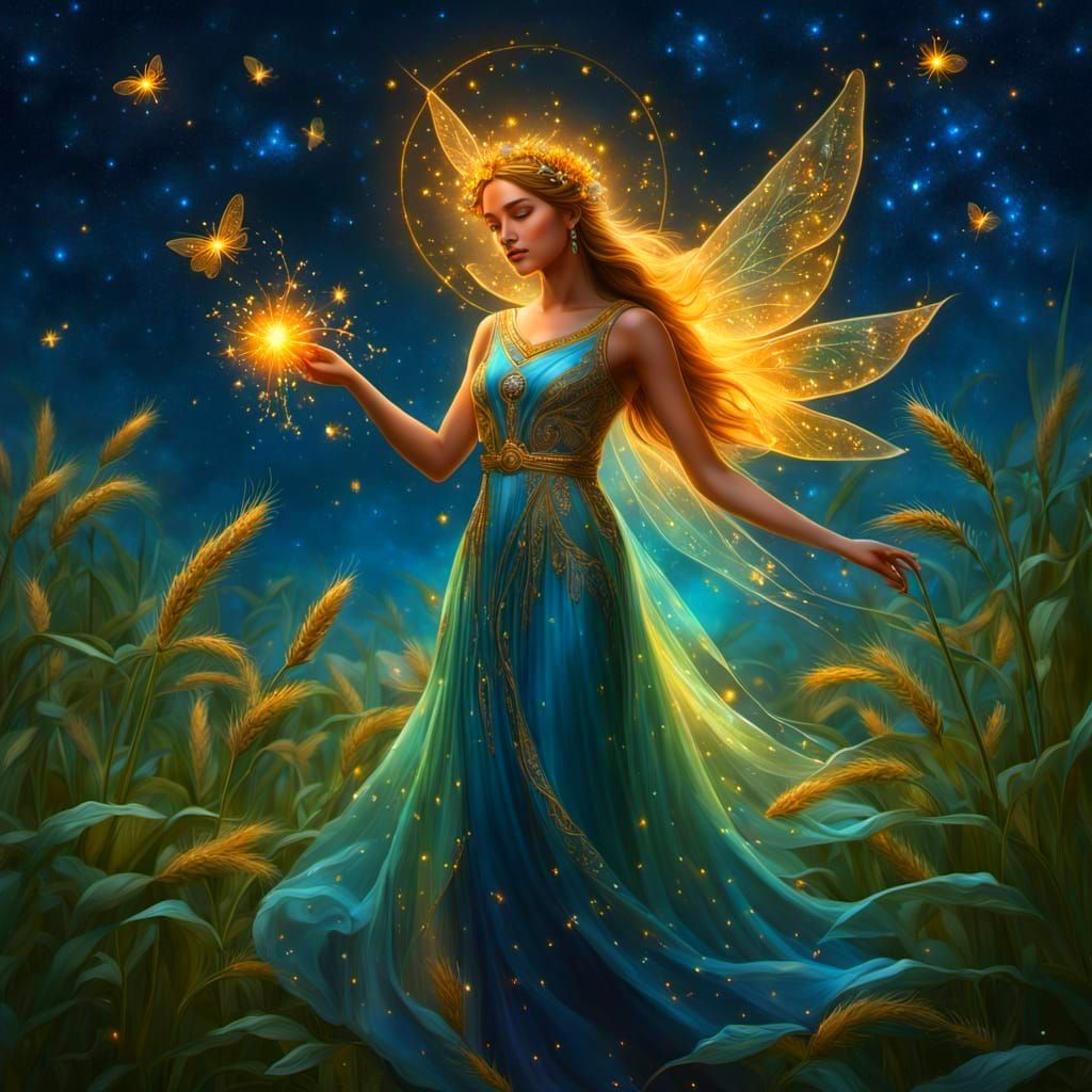 Celestial Goddess of Harvest in Ethereal Garden