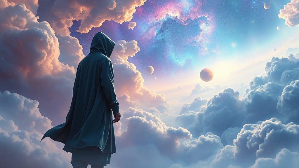 Man Search for Twinsoul Across Mystical Celestial Landscape