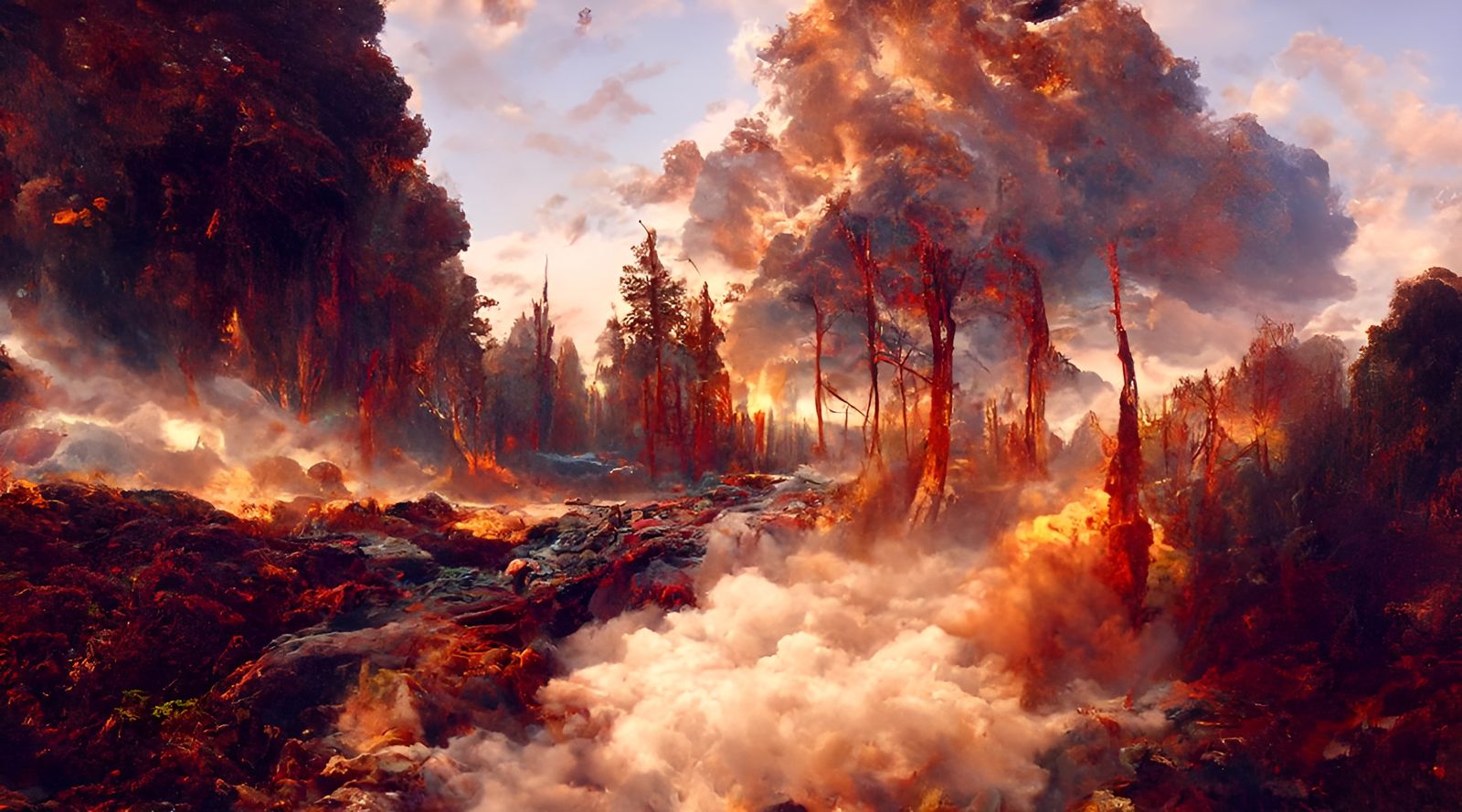 Epic Forest Fire Landscape Painting