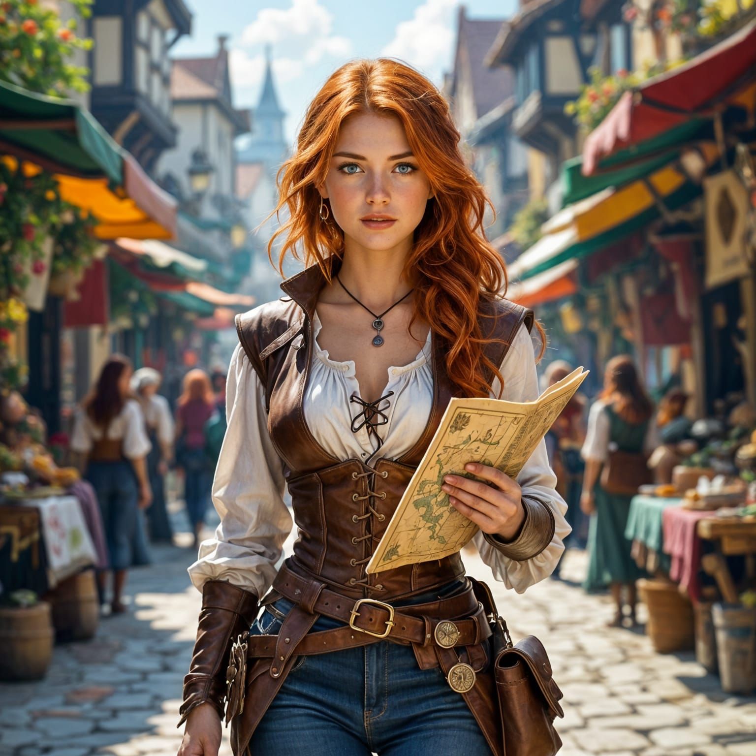 Medieval Marketplace: Fiery Redhead with Compass