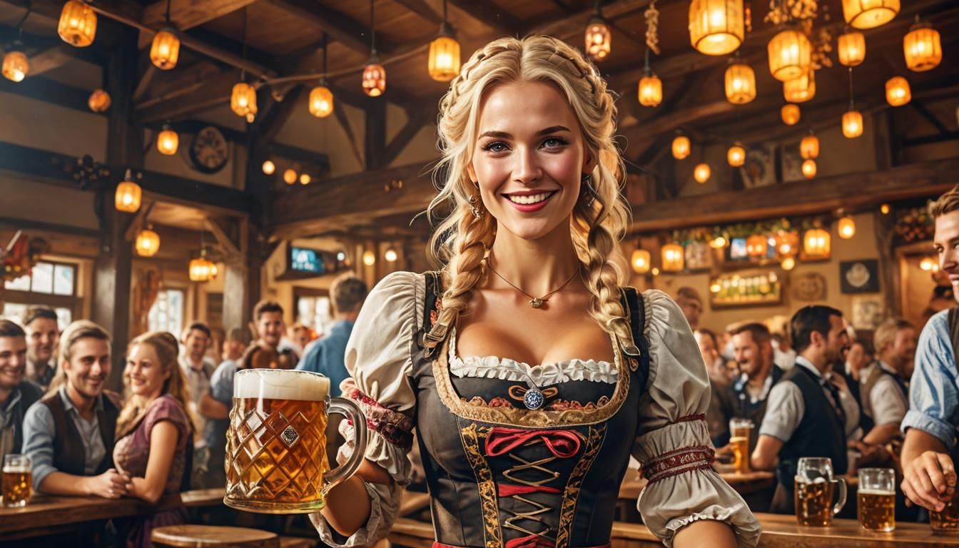 Oktoberfest Woman Portrait in Hyperrealistic Splash Art