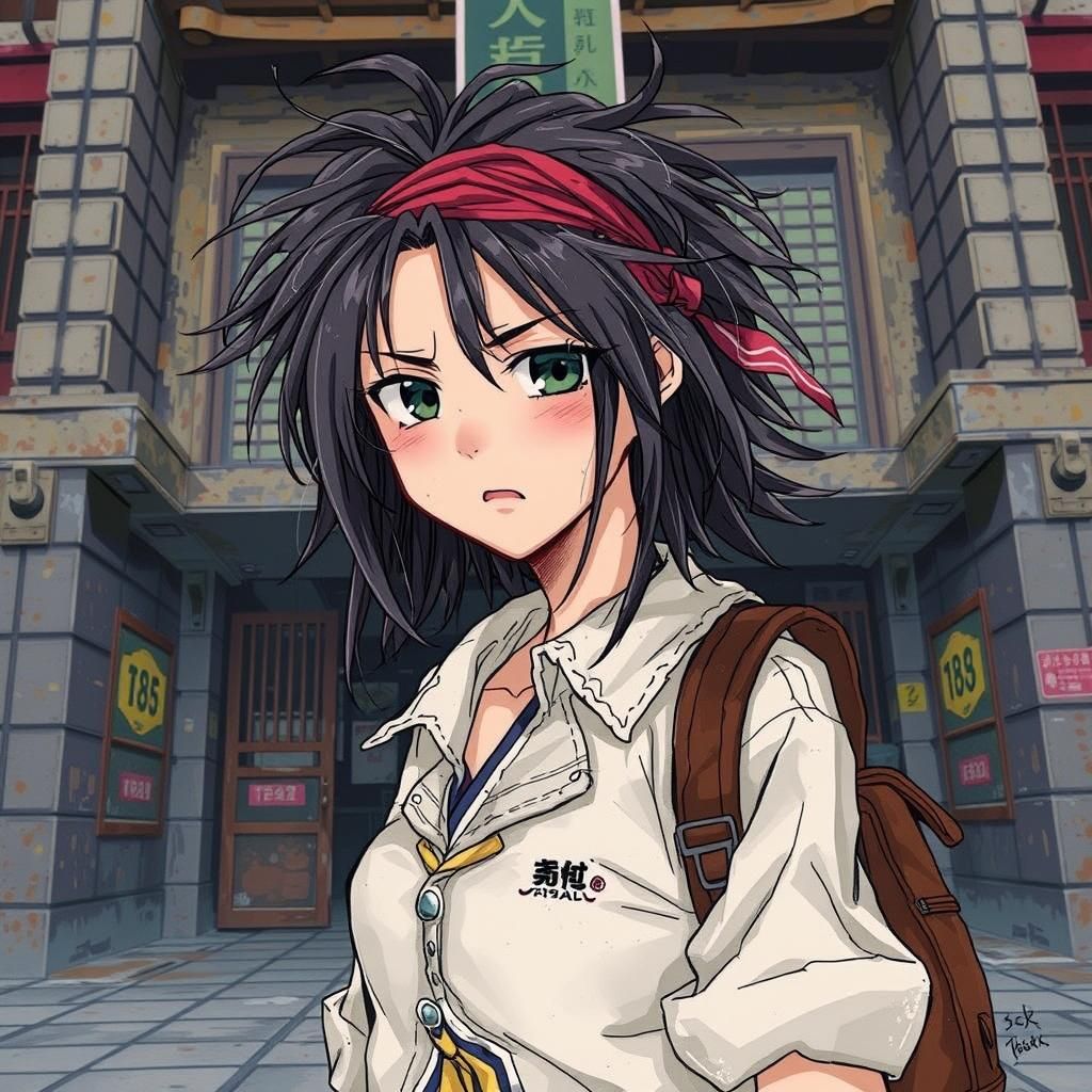 Exhausted Schoolgirl in Anime Style
